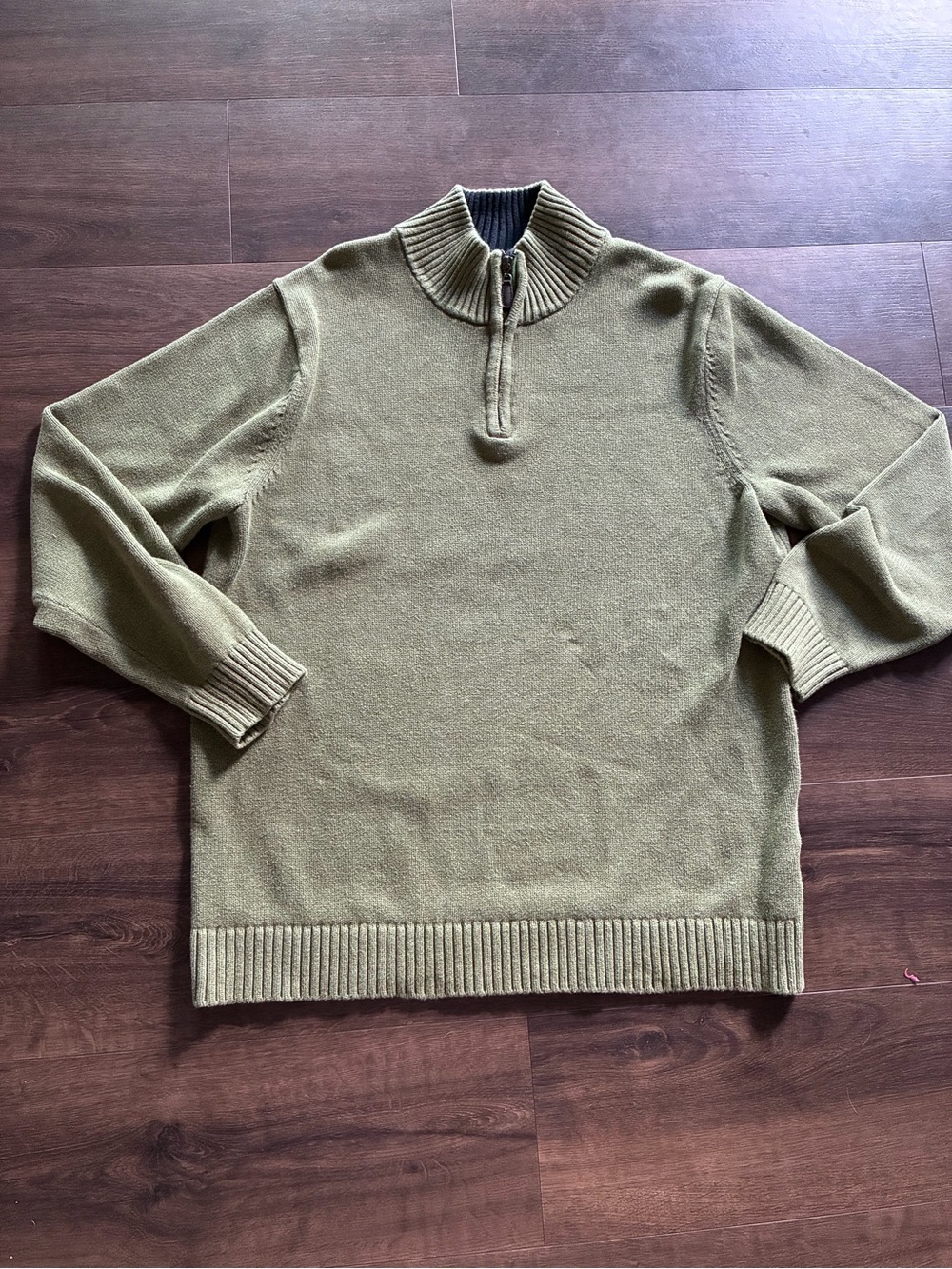 Vintage L.L.Bean 100% Cotton Quarter Zip Mock Neck Sweater Olive Green XL Tall